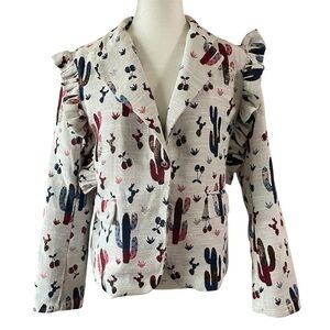 Chepe Ivory Glittered Cactus Ruffled Blazer US M
